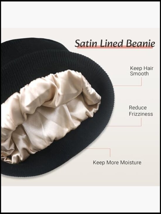 Satin Lined Beanie Hair Protection Winter Hat Knit Skull Cap